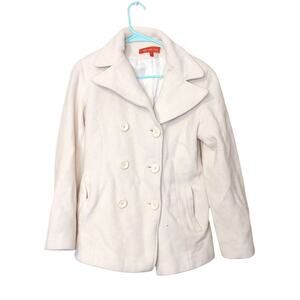 Anne Klein Size Small White Peacoat Wool Rayon Button Coat Pockets Classy